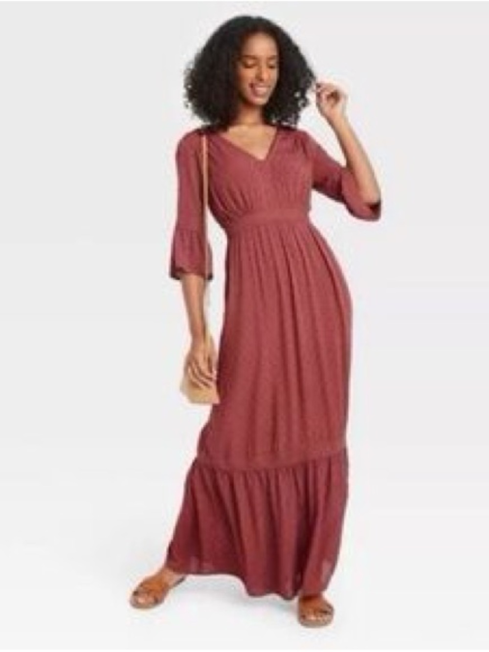 Knox Rose Rust Dot V-Neck Tiered Maxi Dress Medium